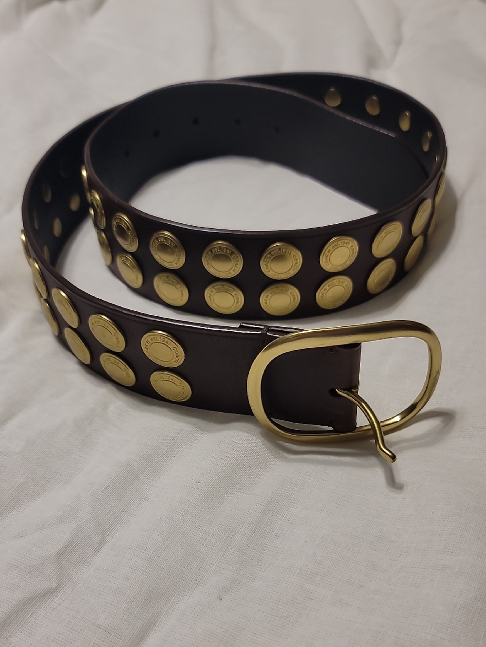 Coach Brown Leather Studded Belt with Gold Discs